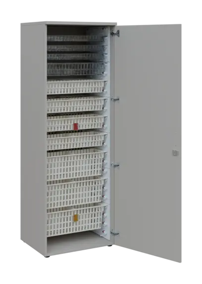 EUROMEDICA D - 66 skříň léková boxová, 1-dveřová, pravá, 1950x660x535, korpus šedý, dvířka šedá